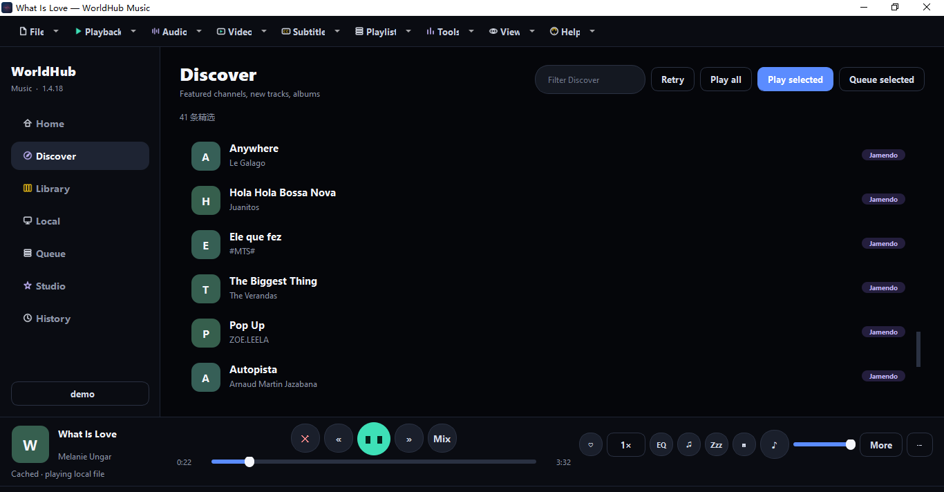 WorldHub Music Windows Desktop Edition is a cloud radio and local audio/video player for Windows